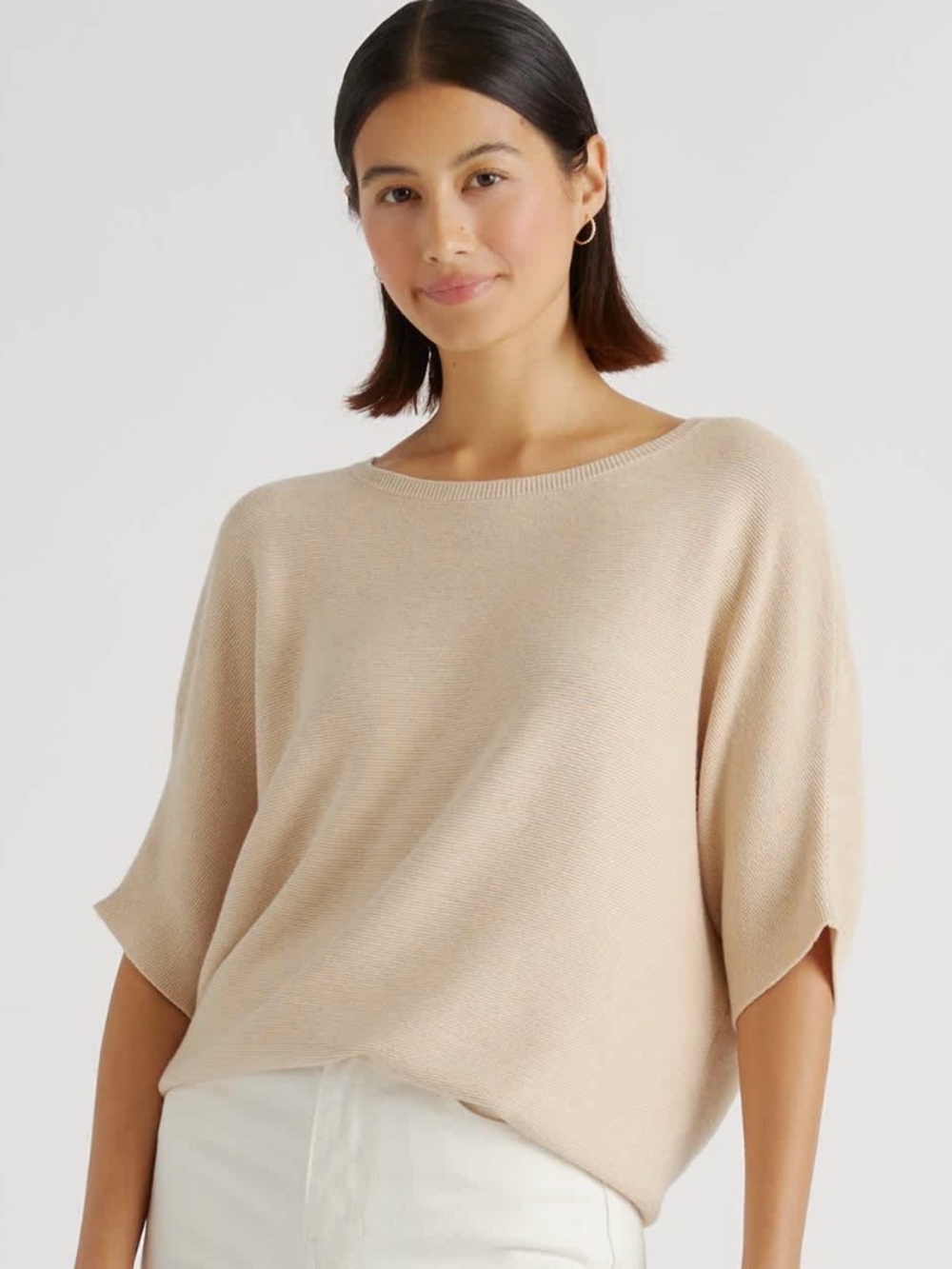 Quince Lightweight Cotton Cashmere Dolman Sweater Women’s M Beige Oatmeal